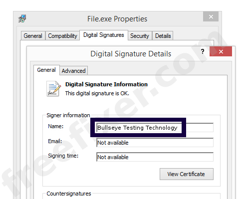 Screenshot of the Bullseye Testing Technology certificate